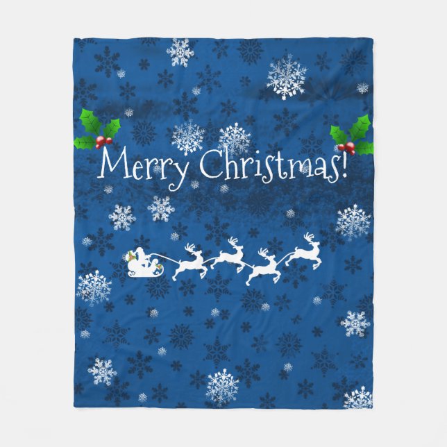 Blue Santa's Sleigh und Rentier Fleece Blanket (Vorderseite)