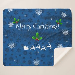 Blue Santa's Sleigh und Rentier Sherpa Blanket Sherpadecke