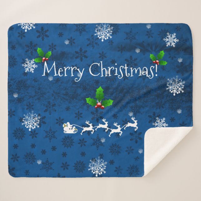 Blue Santa's Sleigh und Rentier Sherpa Blanket Sherpadecke (Vorderseite (Horizontal))