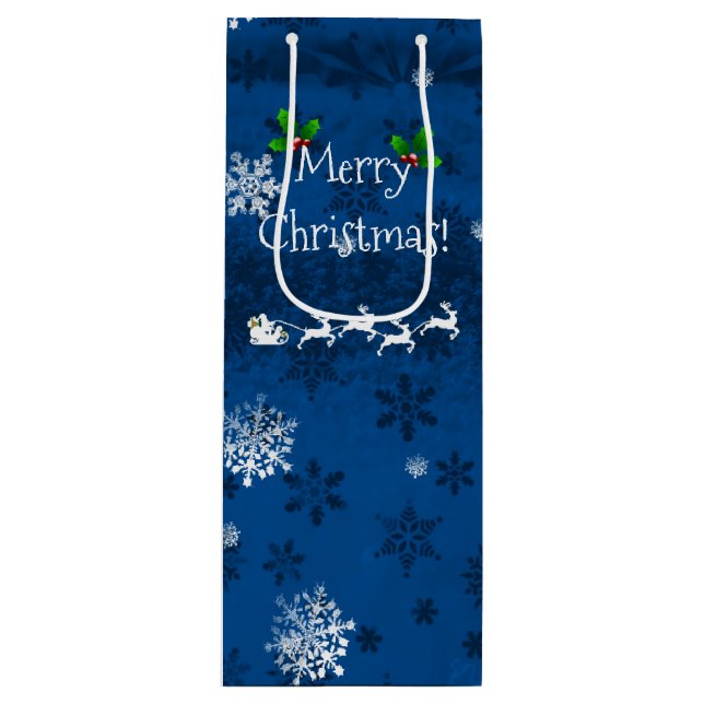 Blue Santa's Sleigh und Rentier Weinbeutel Geschenktüte Für Weinflaschen (Vorderseite)