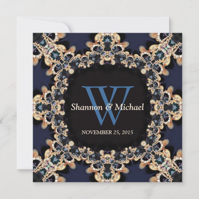 Blue Saphiire Gems Monogram Wedding Einladungen (Vorderseite)