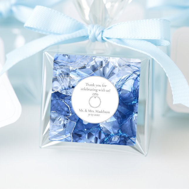 Blue Saphire Gemstone Illusion Wedding Quadratischer Aufkleber (Von Creator hochgeladen)