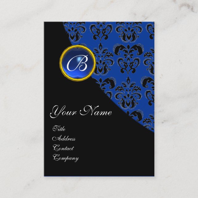 BLUE SAPPHIRE BLACK DAMASK MONOGRAM VISITENKARTE (Vorderseite)