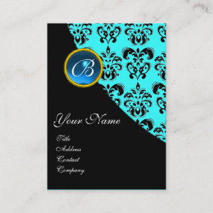 BLUE SAPPHIRE DAMASK MONOGRAM, Turquase Visitenkarte