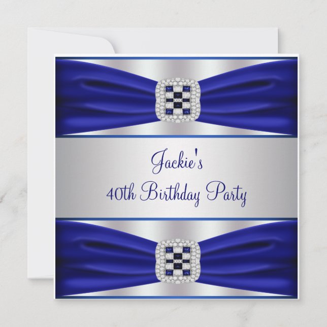 Blue Sapphire Diamond 40. Geburtstag Party Einladung (Vorderseite)