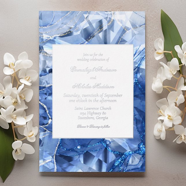 Blue Sapphire Gemstone Wedding Folieneinladung (Von Creator hochgeladen)