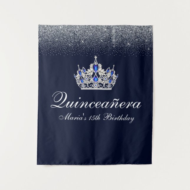 Blue Sapphire, Glitzer Quinceanera Wandteppich (Vorderseite)