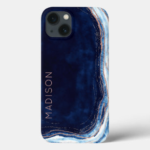 Blue Sapphire & Rose Gold Geode Agate Personalisie Case-Mate iPhone Hülle