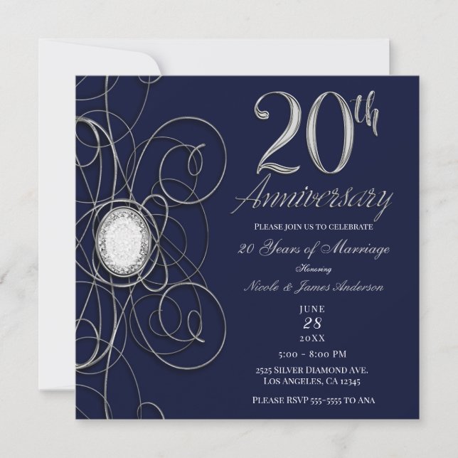 Blue Sapphire & Silver Diamond 20 20 Jahre Einladung (Vorderseite)