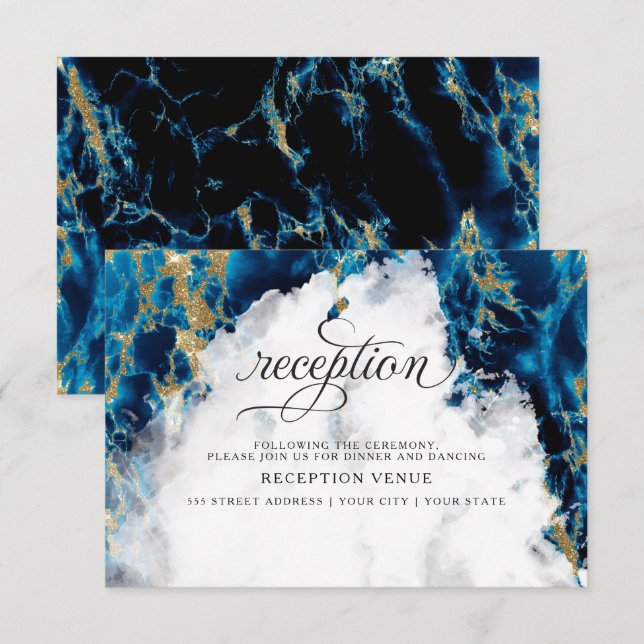 Blue Sapphire Watercolor Geode BarefootBride™ Einladung (Vorne/Hinten)