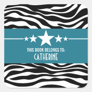 Blue Sassy Star Zebra Buchzeichen Stickers