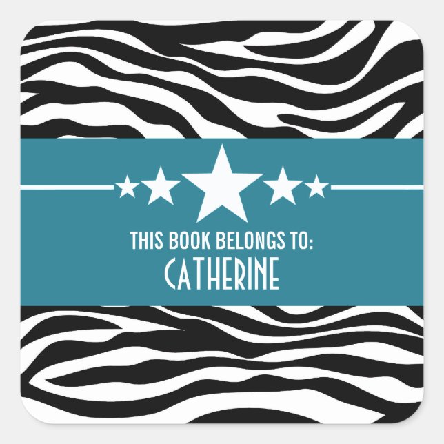 Blue Sassy Star Zebra Buchzeichen Stickers (Vorderseite)