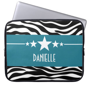 Blue Sassy Star Zebra Laptop Sleeve