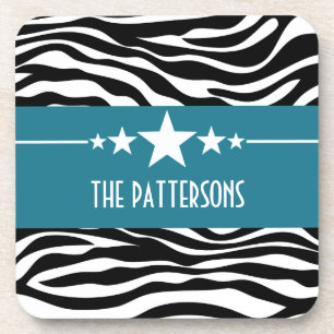 Blue Sassy Star Zebra Untersetzer Set