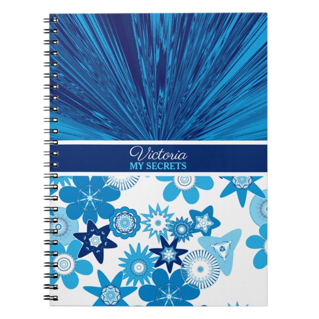 Blue Satin in Blume Personalisiert Journal Notizblock (Vorderseite)