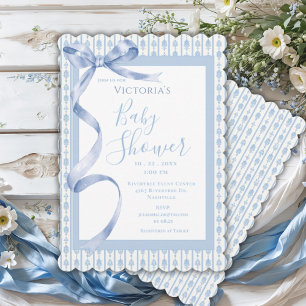 Blue Satin Ribbon Elegant Baby Boy Dusche Einladung