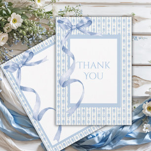 Blue Satin Ribbon Elegant Baby Shower Dankeskarte