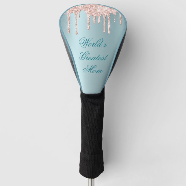 Blue Satin und Pink Glitzer Tropfen Beste Mama Golf Headcover (Vorderseite)