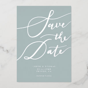 Blue Save the Date Calligraphy Folieneinladung