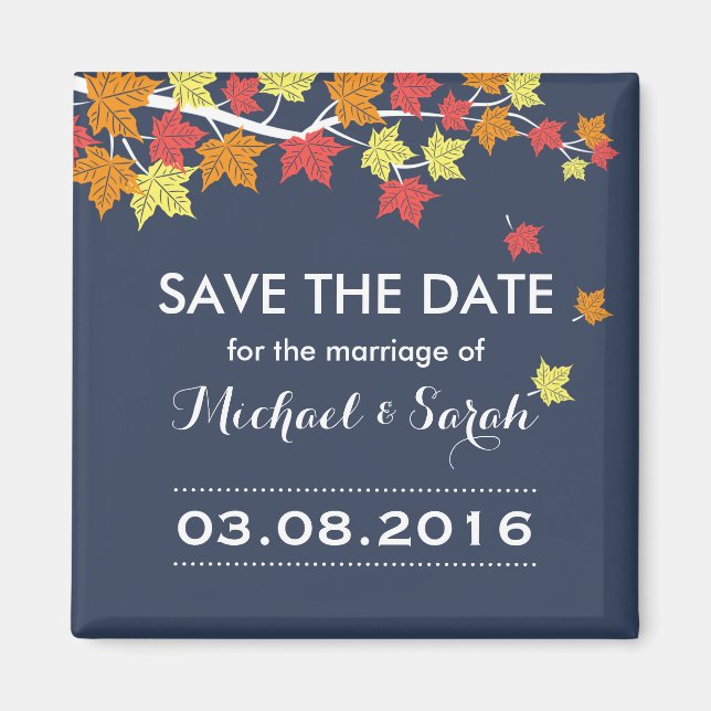 Blue Save the Date Maple Leaf Hochzeit im Herbst M Magnet (Vorne)