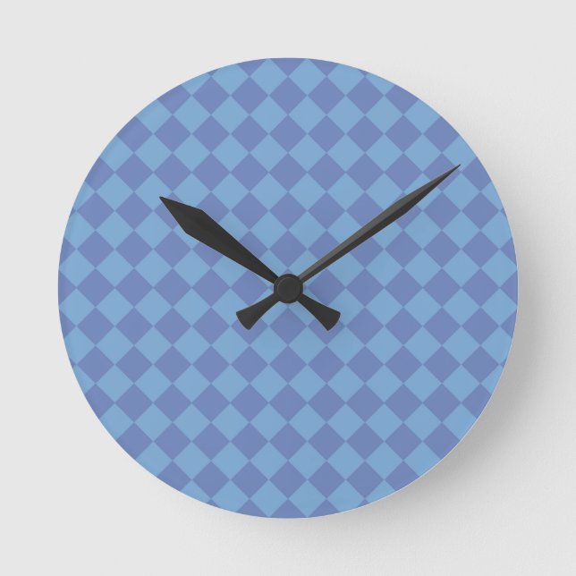 Blue Schachbrett Diamond Pattern Runde Wanduhr (Vorderseite)