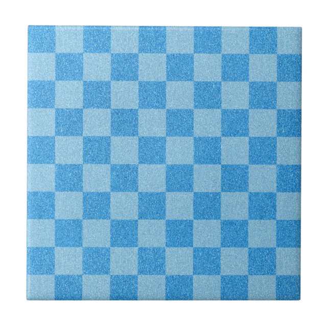 Blue Schachbrett Glitzer Fliese (Vorderseite)