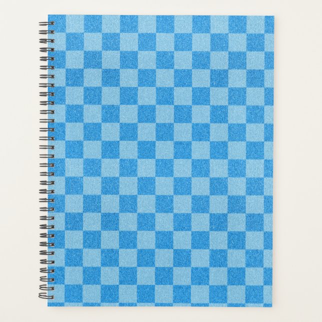 Blue Schachbrett Glitzer Planer (Vorderseite)