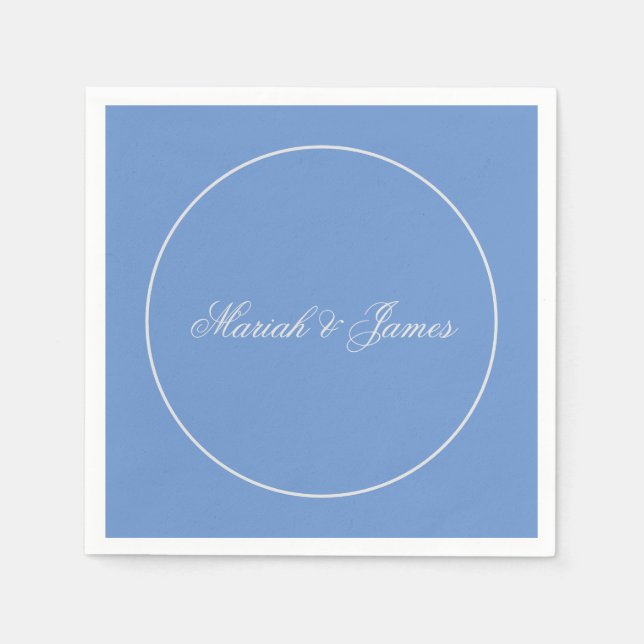 Blue Schlicht Elegant Minimalistisch Names Calligr Serviette (Vorderseite)