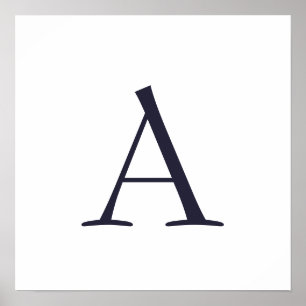 Blue Schlicht Elegant Modern Monogram Initial Poster