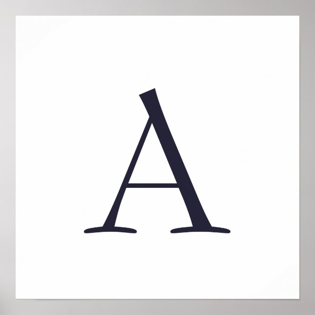 Blue Schlicht Elegant Modern Monogram Initial Poster (Vorne)