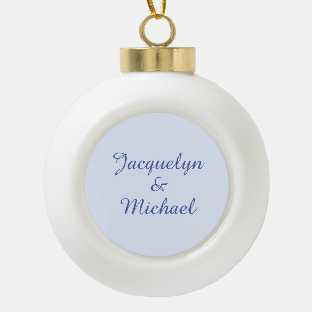 Blue Schlicht Elegante Moderne Kalligraphie Name Keramik Kugel-Ornament (Vorderseite)