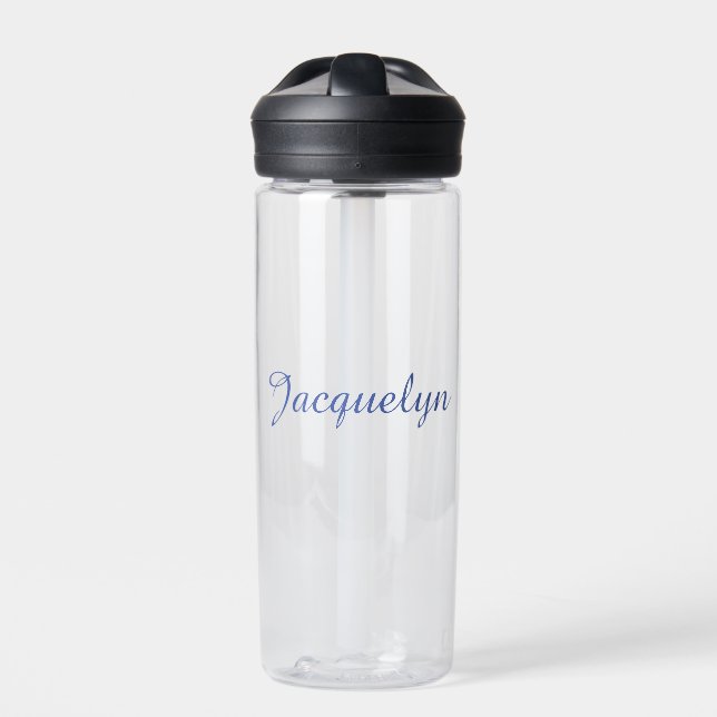 Blue Schlicht Elegante Moderne Kalligraphie Name Trinkflasche (Vorderseite)