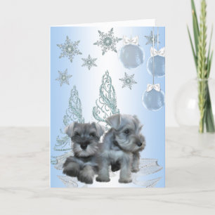 Blue Schnauzer Welpen Weihnachtskarte Feiertagskarte