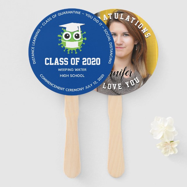 Blue School Colors, 2020 Personalisierter Abschlus Fächer (Vorne und Hinten)