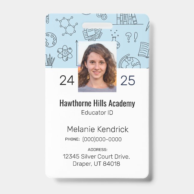Blue School Icons Homeschool Educator ID Badge Ausweis (Vorderseite)