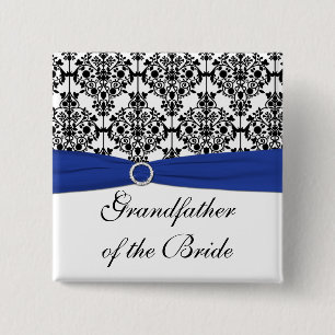 Blue Schwarz-weiß Damask Großvater der Braut Button