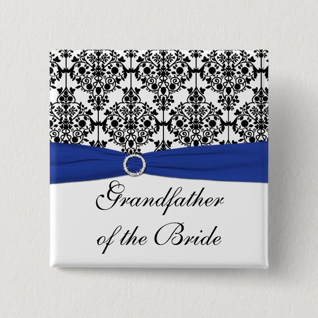 Blue Schwarz-weiß Damask Großvater der Braut Button (Vorderseite)