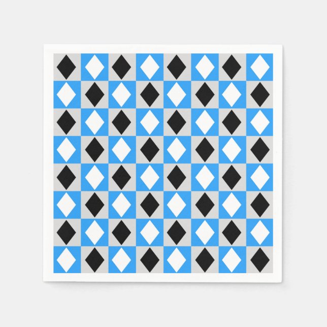 Blue Schwarz-weiß Geometric Rhombus Diamond Serviette (Vorderseite)