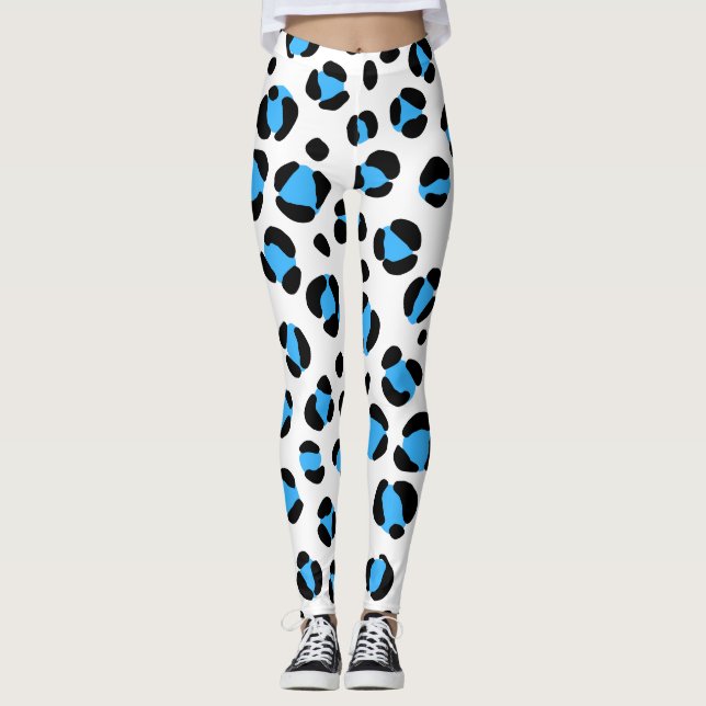 Blue Schwarz-weiß Leopard Animal Print Leggings (Vorderseite)