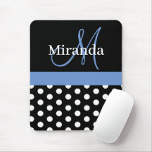 Blue Schwarz-weiß Polka Dot Monogram Mouse Pad