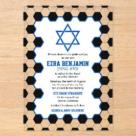 Blue Schwarz-weiß Soccer Ball Bar Mitzvah Acryleinladungen