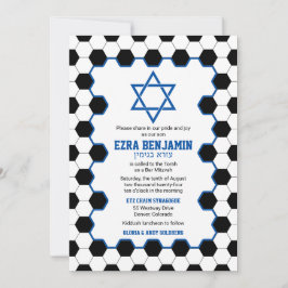 Blue Schwarz-weiß Soccer Ball Bar Mitzvah Einladung