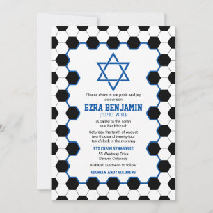 Blue Schwarz-weiß Soccer Ball Bar Mitzvah Einladung