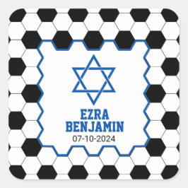 Blue Schwarz-weiß Soccer Ball Bar Mitzvah Quadratischer Aufkleber