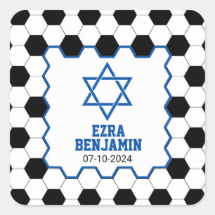 Blue Schwarz-weiß Soccer Ball Bar Mitzvah Quadratischer Aufkleber