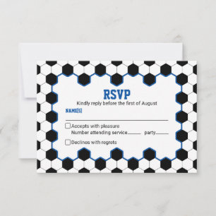 Blue Schwarz-weiß Soccer Ball Bar Mitzvah RSVP Karte