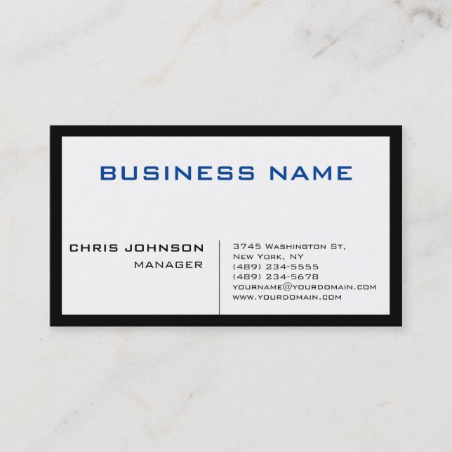 Blue Schwarz-weiß Unique Chic Manager Business Car Visitenkarte (Vorderseite)
