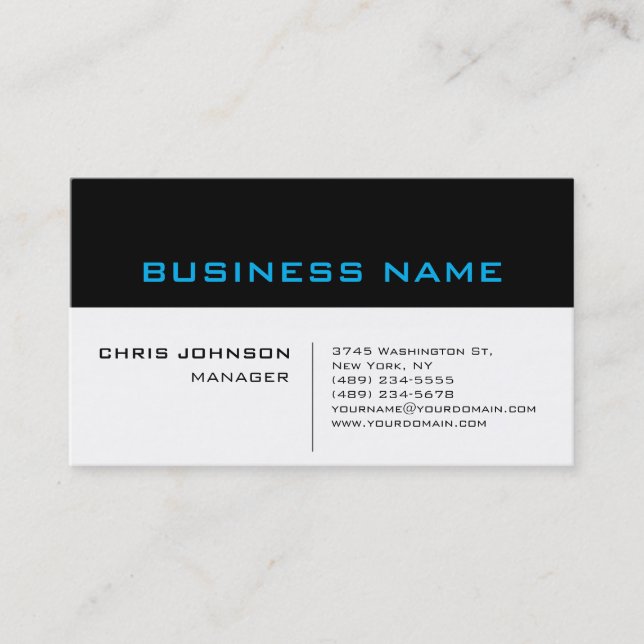Blue Schwarz-weiß Unique Chic Manager Business Car Visitenkarte (Vorderseite)