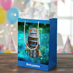 Blue sci fi Retro Spielzeugroboter Galaxy individu Mittlere Geschenktüte