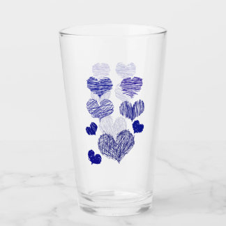 Blue Scribbled Hearts Glas